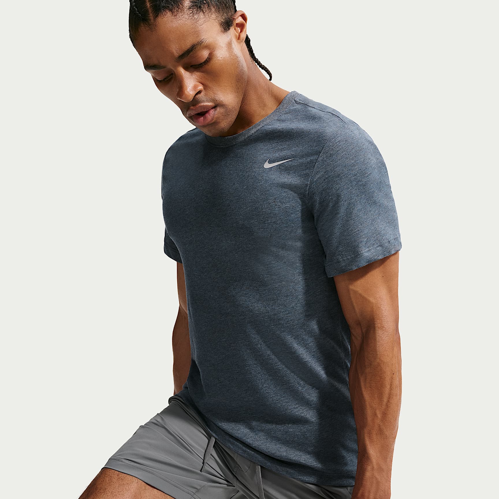 Nike Dri-FIT Men's Fitness T-Shirt – Obsidian Heather/Matte Silver