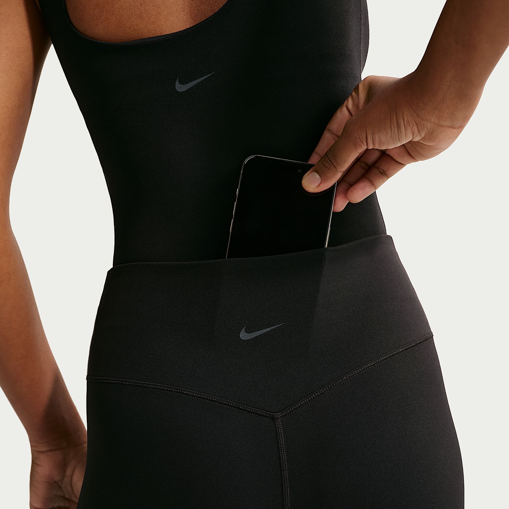 Nike Zenvy Women's High-Waisted Full-Length Leggings with No Front Seam – Black/Cool Grey