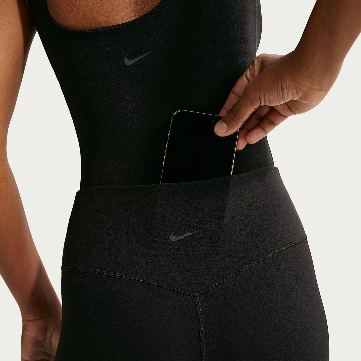 Nike Zenvy Women's High-Waisted Full-Length Leggings with No Front Seam – Black/Cool Grey