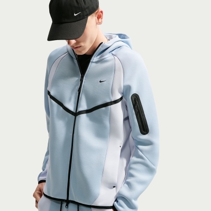 Nike Tech Men's Colour-Block Full-Zip Fleece Windrunner Jacket – Light Armoury Blue/Football Grey/Black