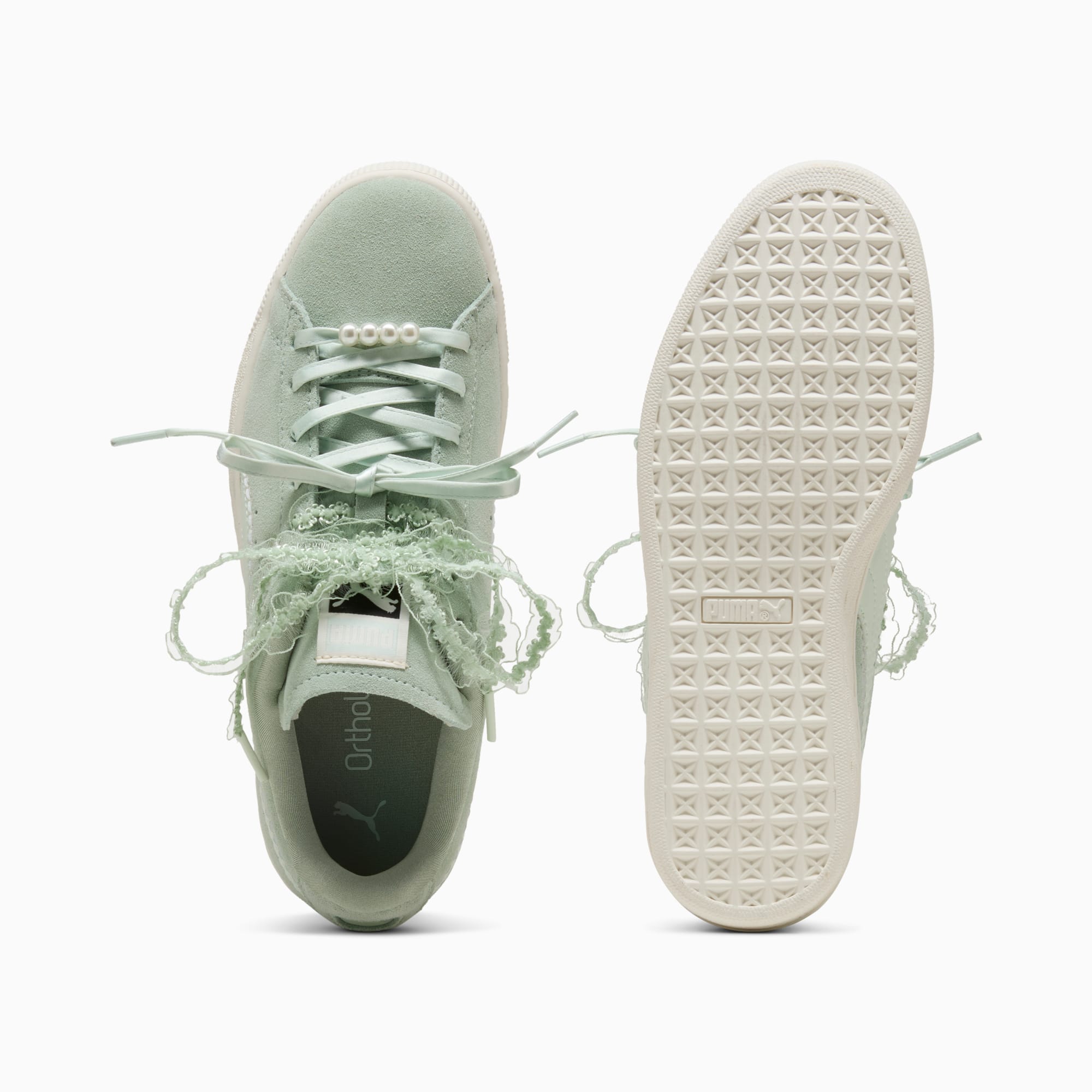 Suede Bloom Sneakers Women – Soft Grass-Sage Glow