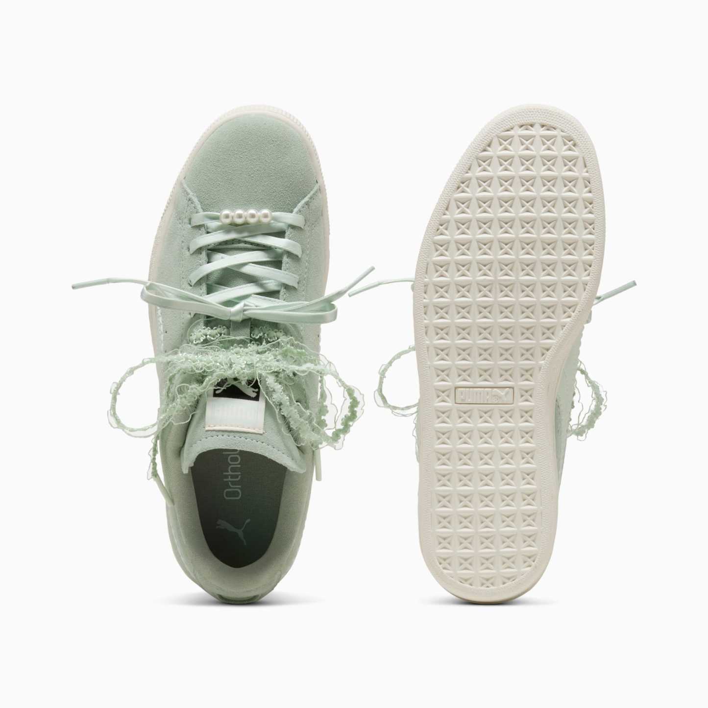 Suede Bloom Sneakers Women – Soft Grass-Sage Glow