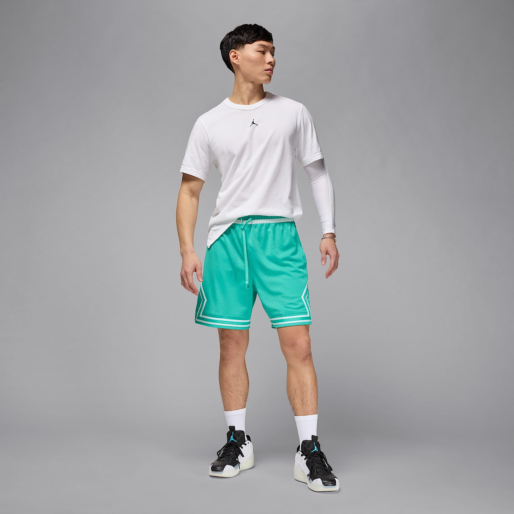 Jordan Sport Men's Dri-FIT 18cm (approx.) Mesh Diamond Shorts – Washed Teal/White/White