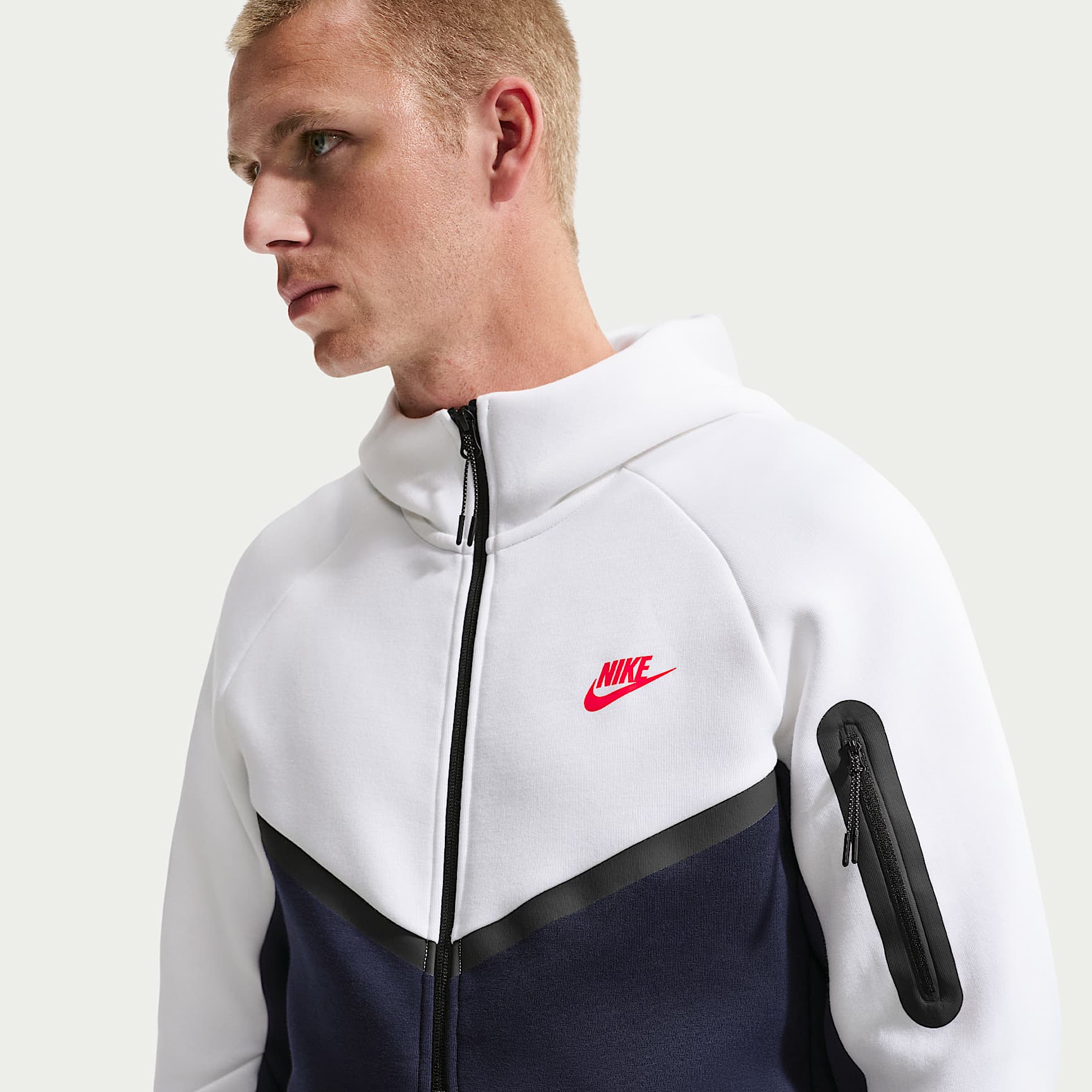 Nike Tech Men's Fleece Windrunner Full-Zip Jacket – White/Obsidian/Speed Red