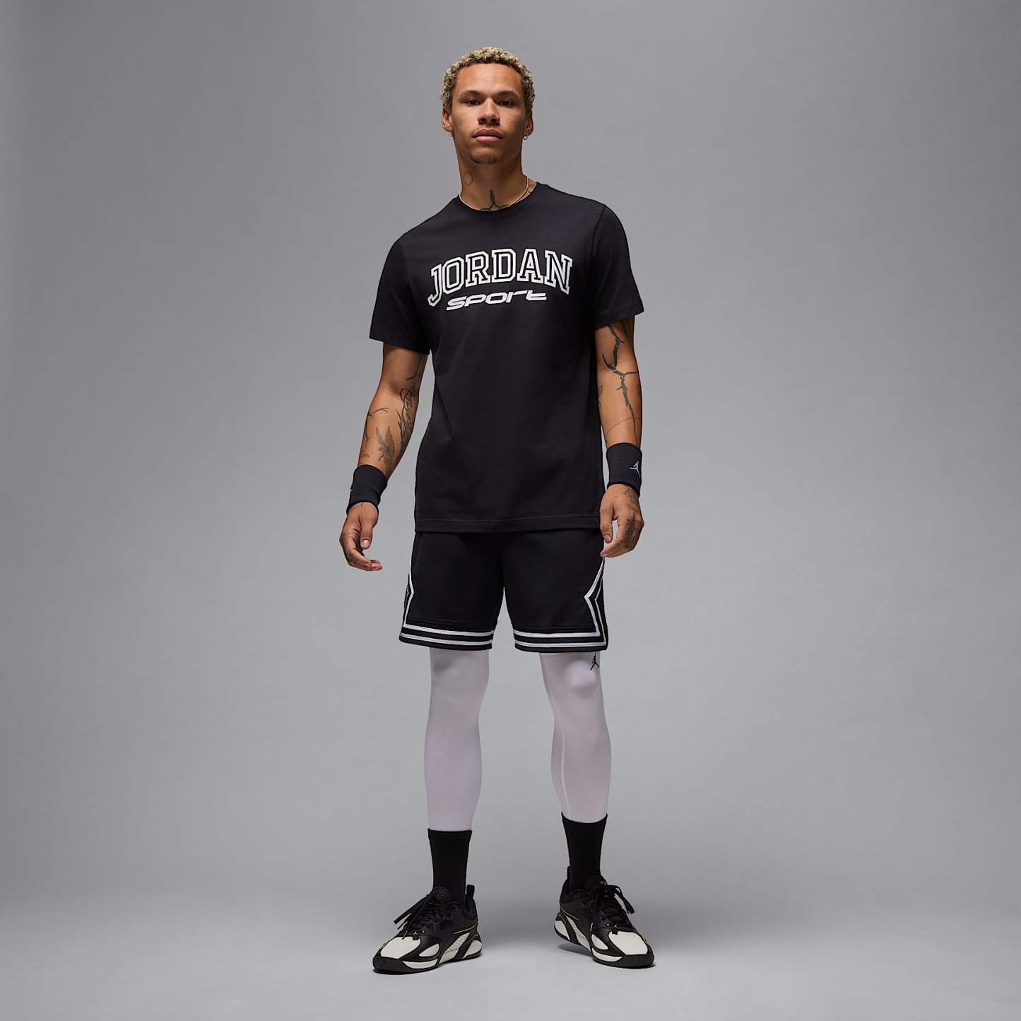Jordan Sport Men's Dri-FIT 18cm (approx.) Mesh Diamond Shorts – Black/White/White