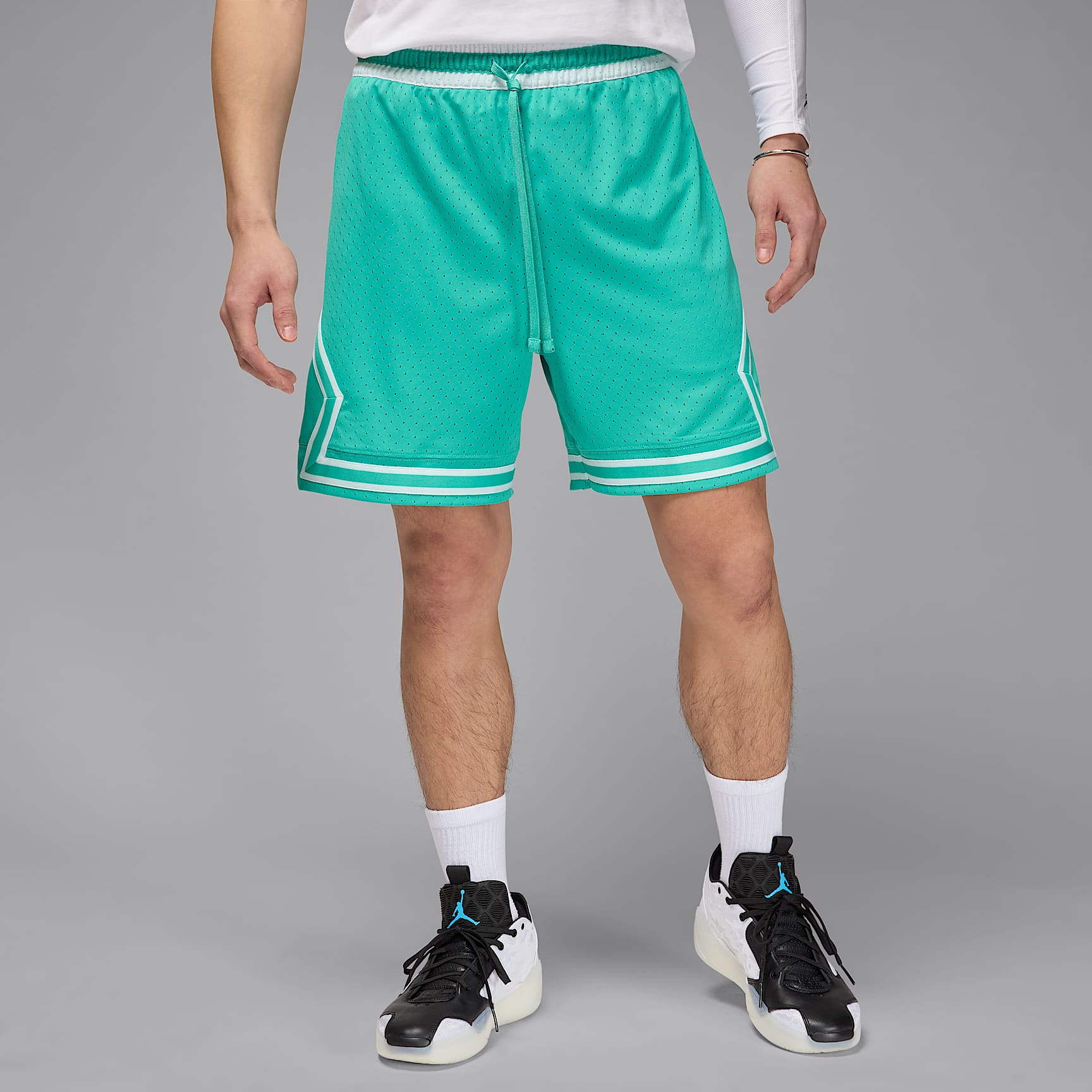 Jordan Sport Men's Dri-FIT 18cm (approx.) Mesh Diamond Shorts – Washed Teal/White/White