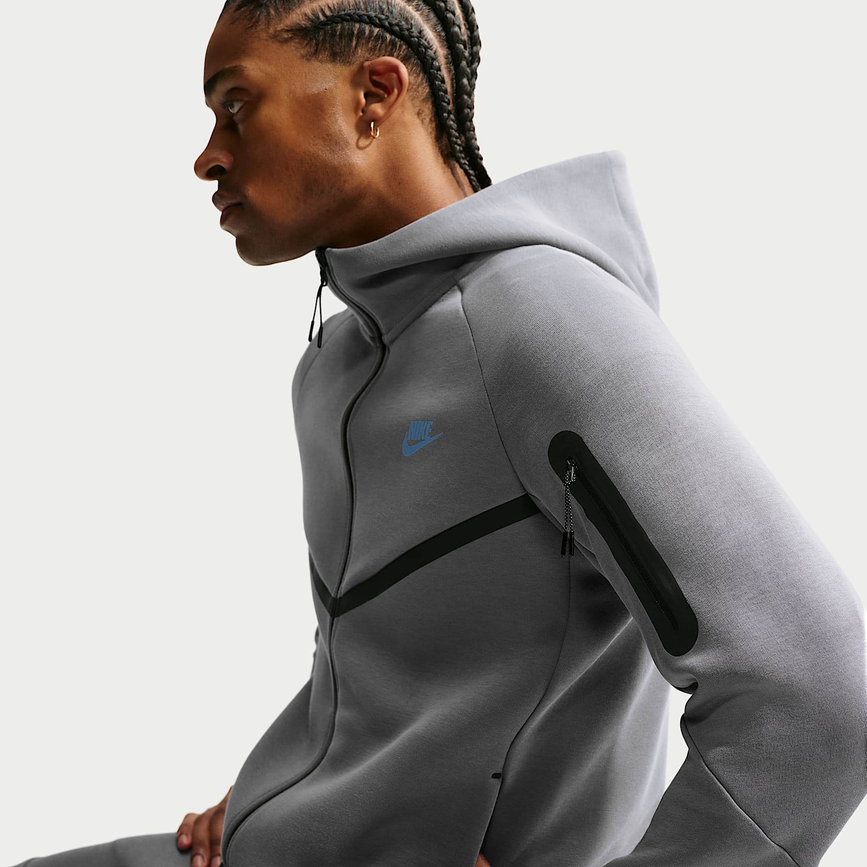 Nike Tech Men's Fleece Windrunner Full-Zip Jacket – Smoke Grey/Football Blue