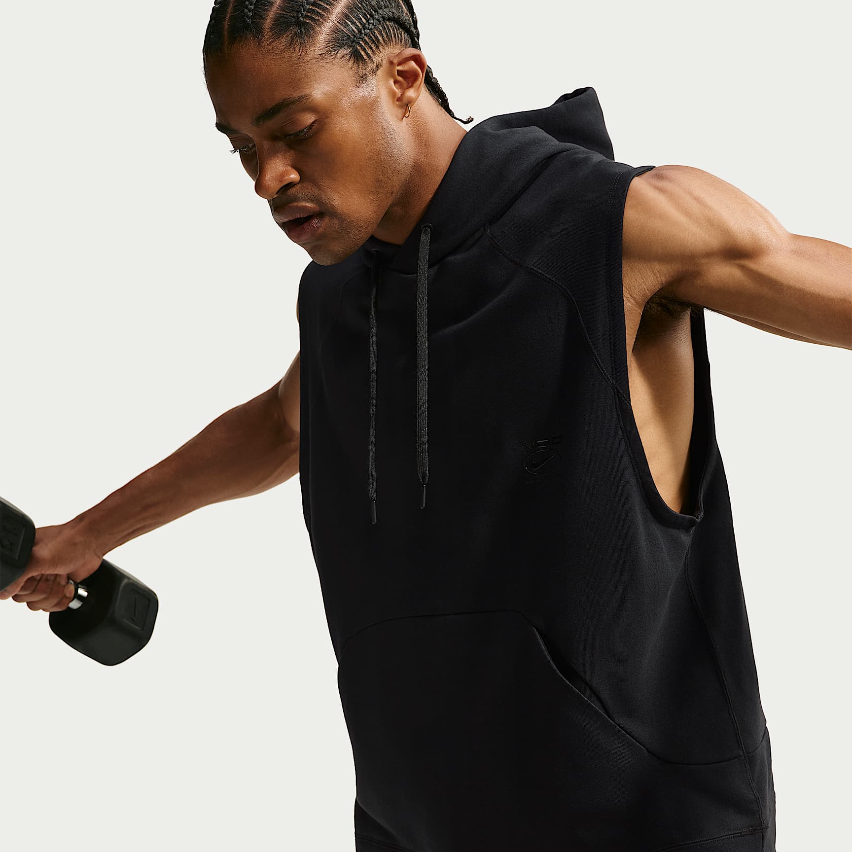 Nike N.A.C. Men's Dri-FIT Fleece Sleeveless Training Hoodie – Black/Black