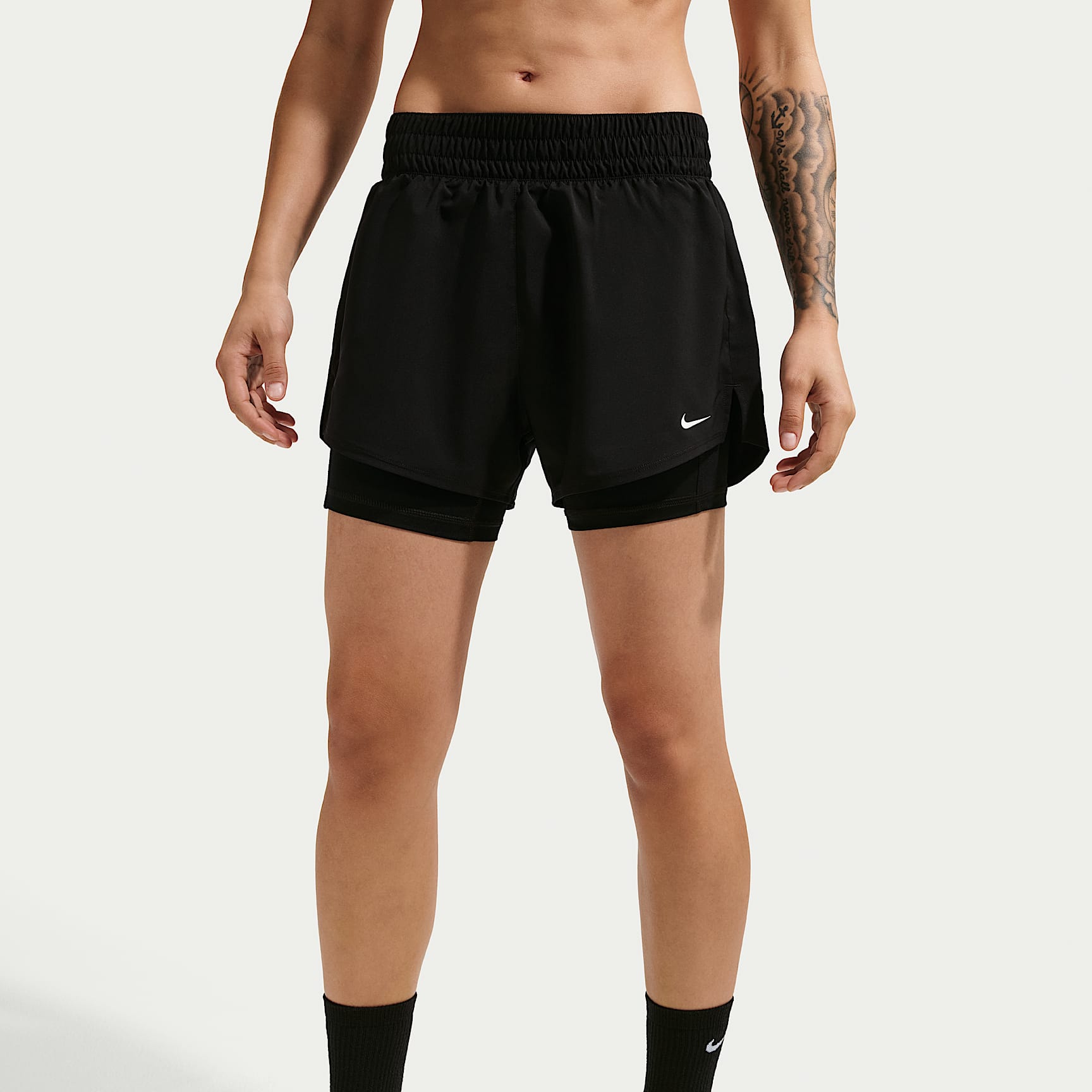 Nike One Women's Dri-FIT High-Waisted 8cm (approx.) 2-in-1 Shorts – Black/White