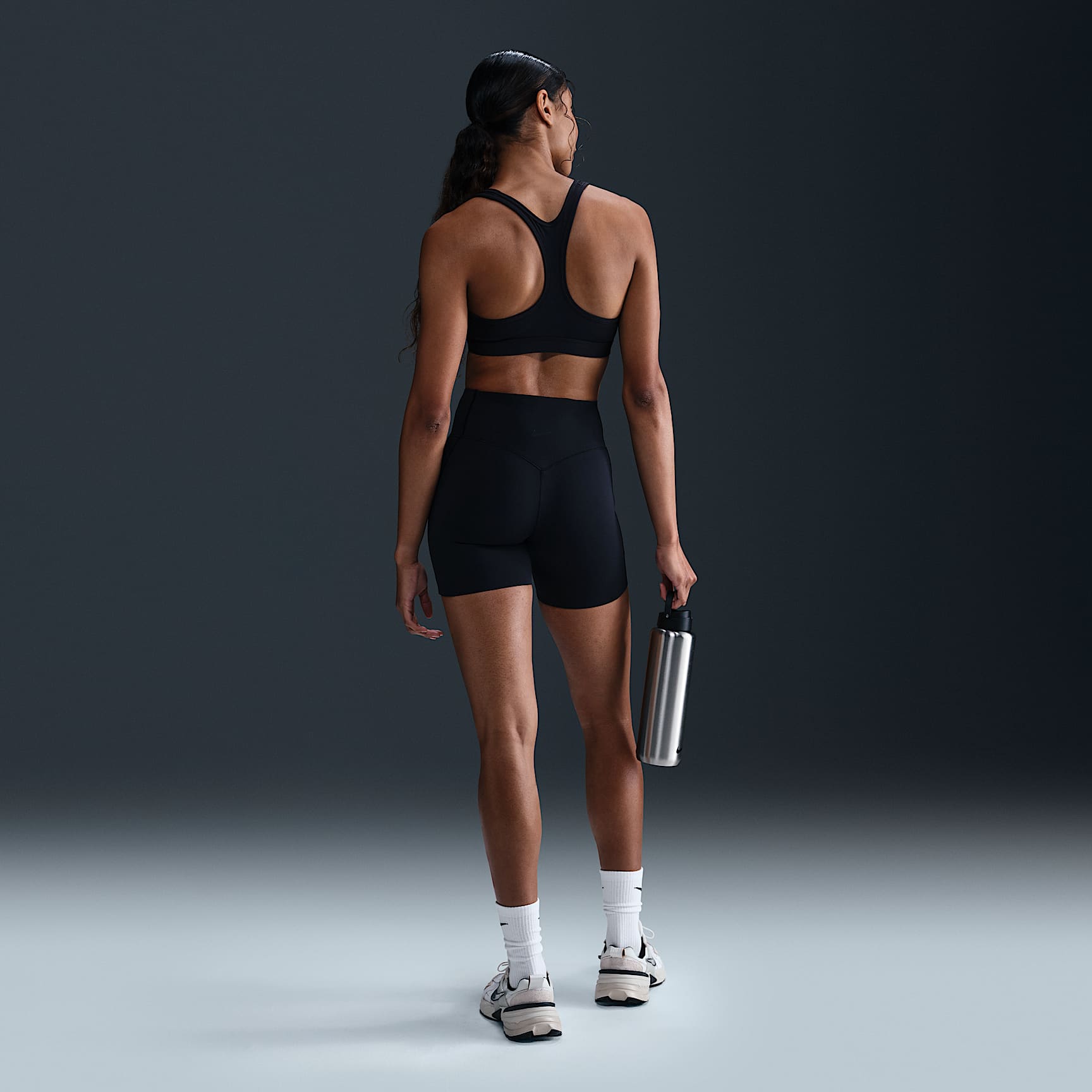 Nike Universa Women's High-Waisted 12.5cm (approx.) Biker Shorts with No Front Seam – Black/Anthracite/Dark Smoke Grey