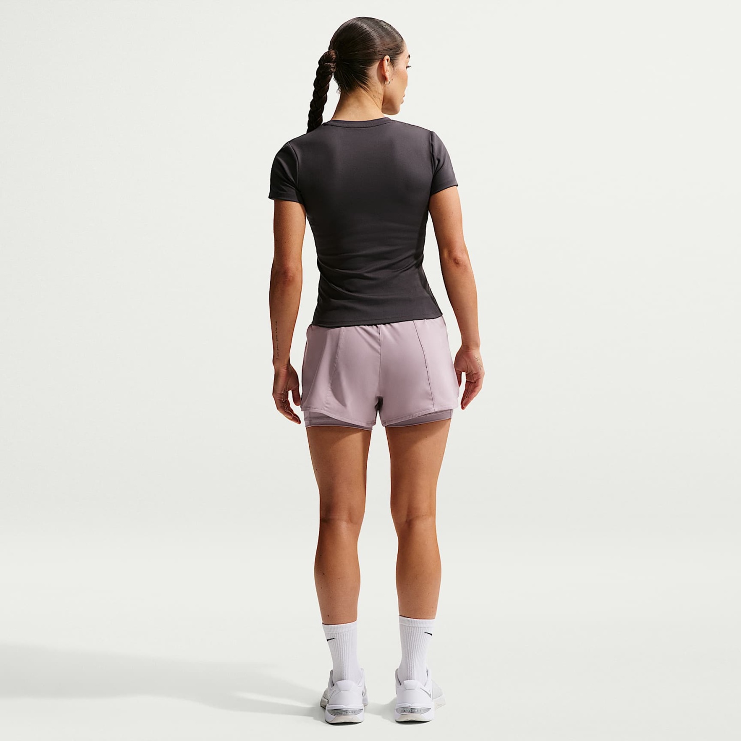 Nike One Women's Dri-FIT High-Waisted 8cm (approx.) 2-in-1 Shorts – Light Violet Ore/White