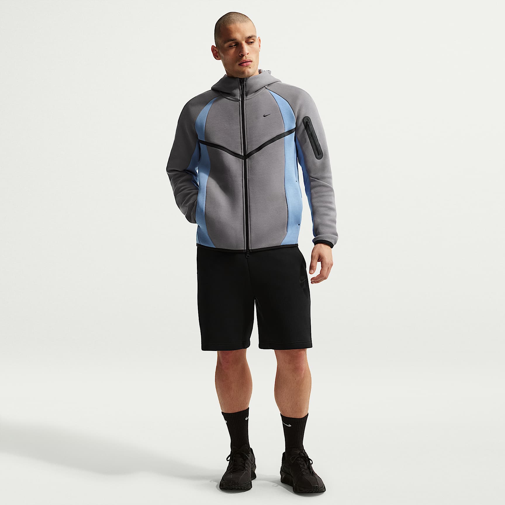 Nike Tech Men's Colour-Block Full-Zip Fleece Windrunner Jacket – Pencil Point/Work Blue/Black