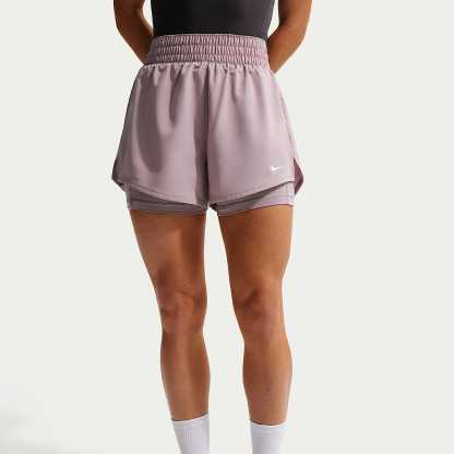 Nike One Women's Dri-FIT High-Waisted 8cm (approx.) 2-in-1 Shorts – Light Violet Ore/White