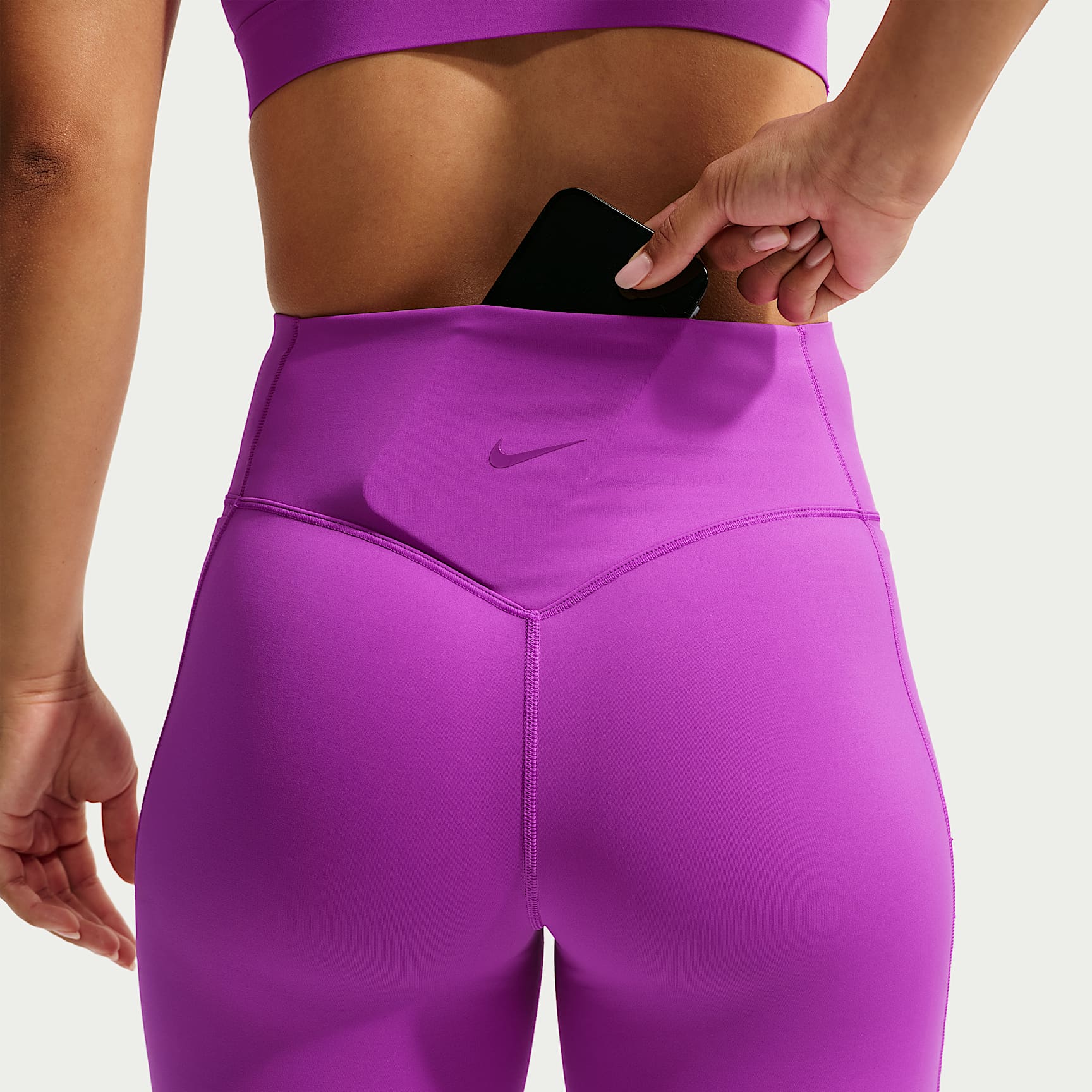Nike Universa Women's High-Waisted 12.5cm (approx.) Biker Shorts with No Front Seam – Vivid Purple/Vivid Purple/Bold Berry