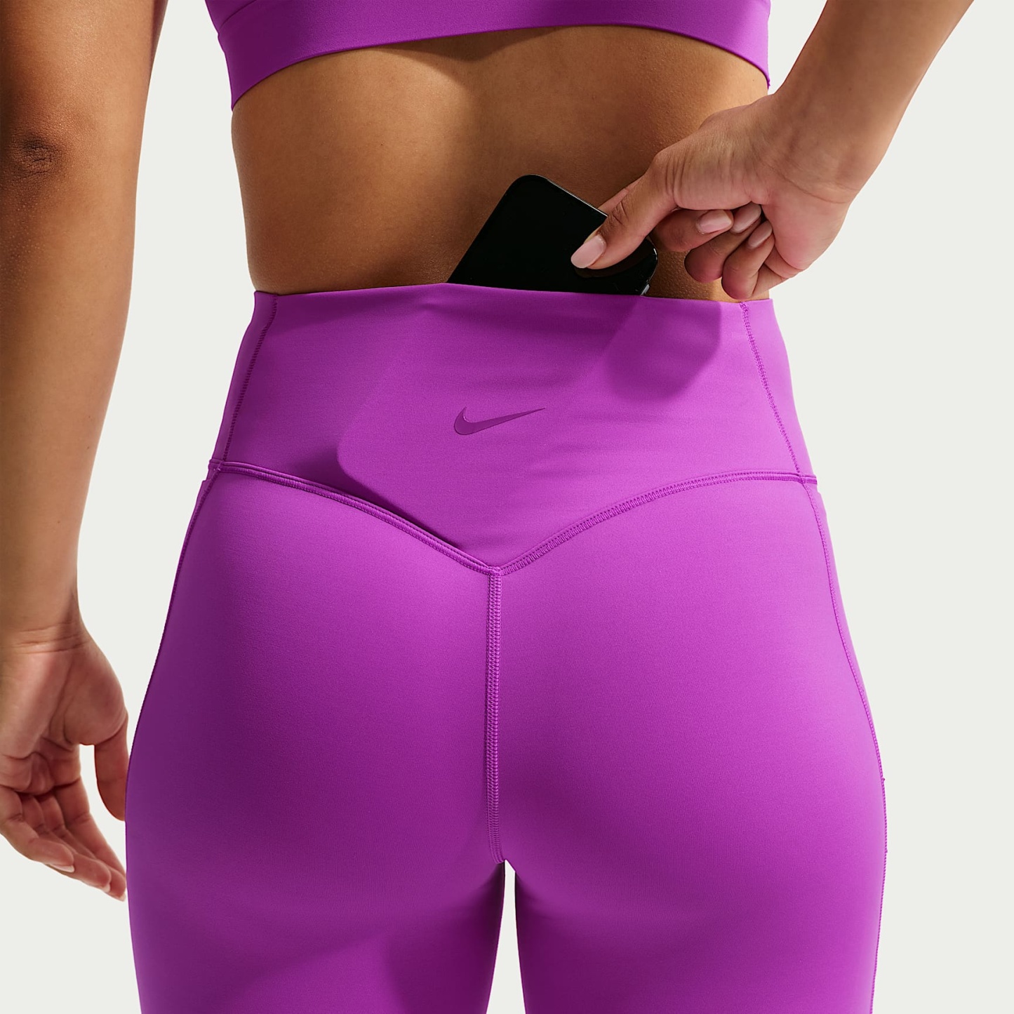 Nike Universa Women's High-Waisted 12.5cm (approx.) Biker Shorts with No Front Seam – Vivid Purple/Vivid Purple/Bold Berry