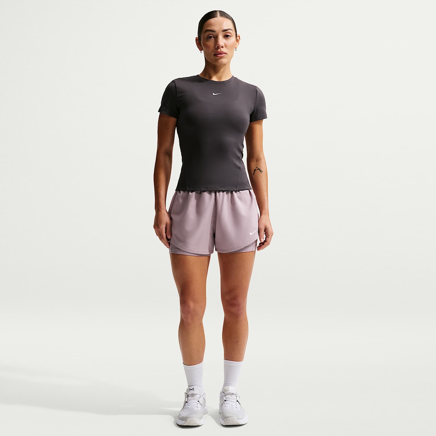 Nike One Women's Dri-FIT High-Waisted 8cm (approx.) 2-in-1 Shorts – Light Violet Ore/White