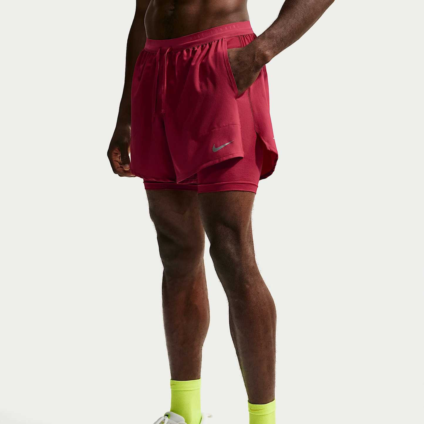 Nike Stride Men's Dri-FIT 13cm (approx.) Hybrid Running Shorts – Tough Red/Reflective Silver