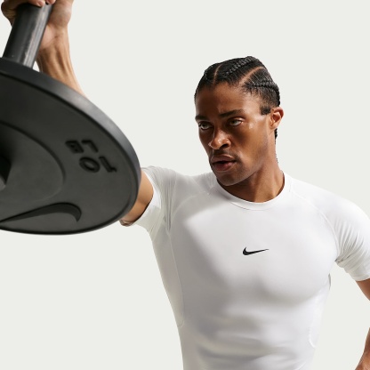 Nike Pro Men's Dri-FIT Tight Short-Sleeve Fitness Top – White/Black