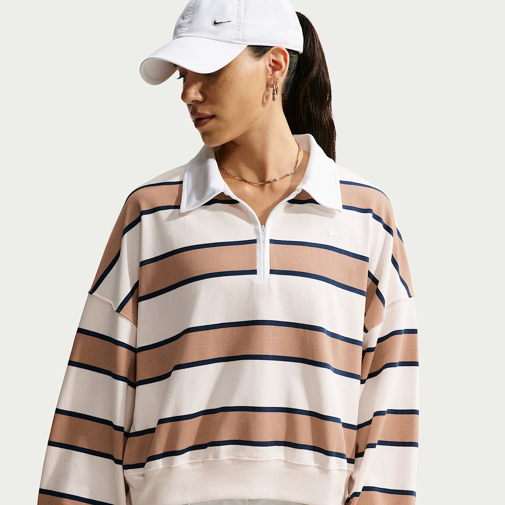 Nike Sportswear  Women's 1/4-Zip Sweatshirt – Pale Ivory/Hemp/Thunder Blue