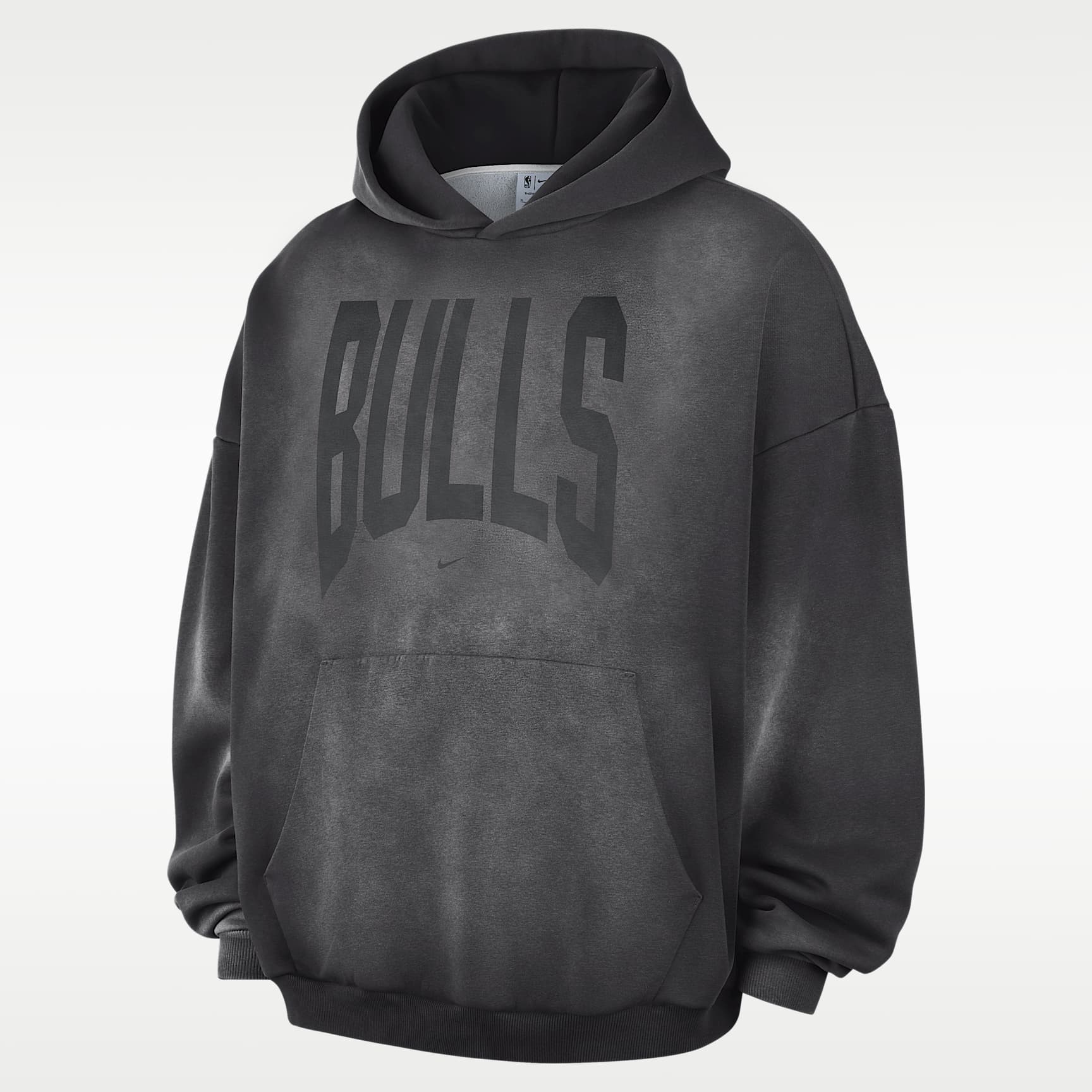 Chicago Bulls Standard Issue Men's Therma-FIT Fleece Washed Basketball Hoodie – Dark Charcoal/White/White