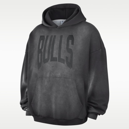 Chicago Bulls Standard Issue Men's Therma-FIT Fleece Washed Basketball Hoodie – Dark Charcoal/White/White