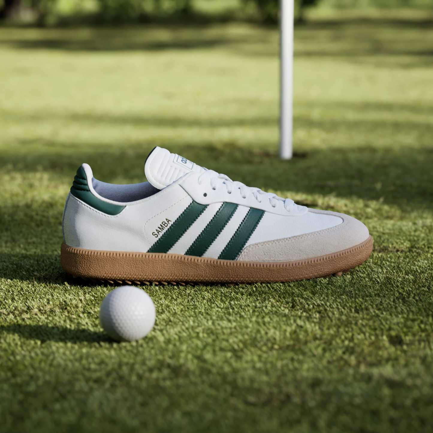Samba Spikeless Golf Shoes - Cloud White / Collegiate Green / Gum - view 2