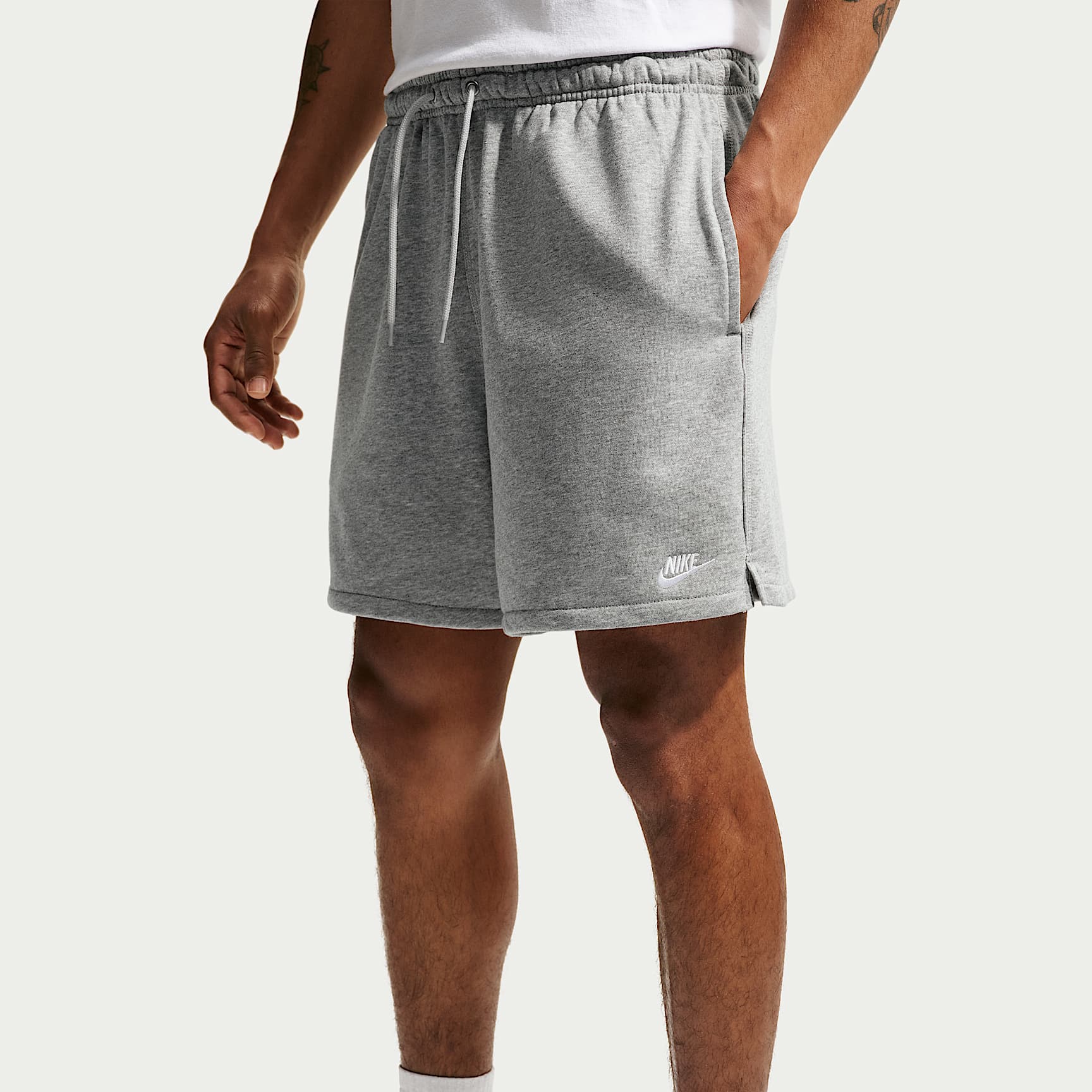 Nike Club Men's French Terry Flow Shorts – Dark Grey Heather/Light Smoke Grey/White