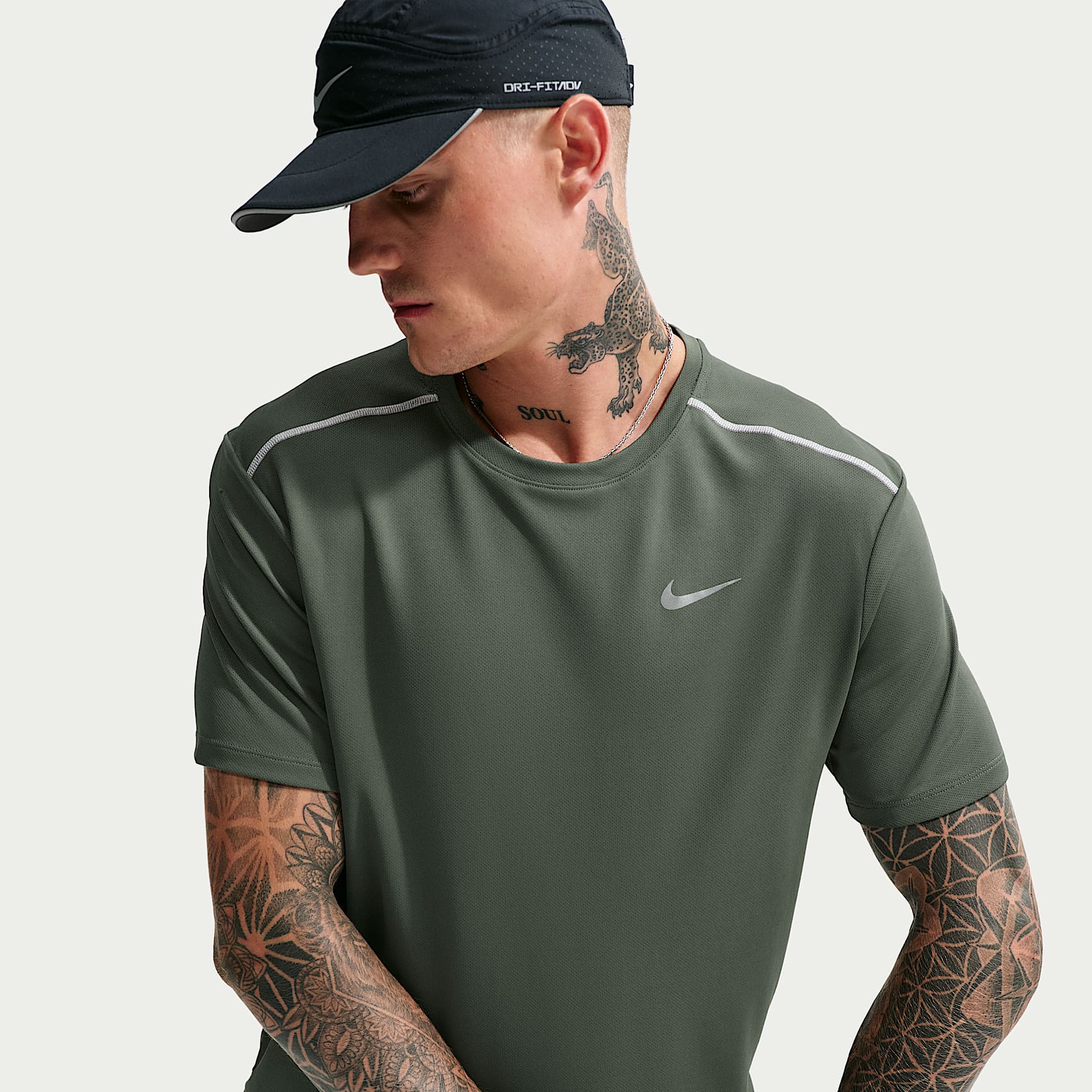 Nike Miler Men's Dri-FIT Short-Sleeve Running Top – Camo Green/Mineral Slate