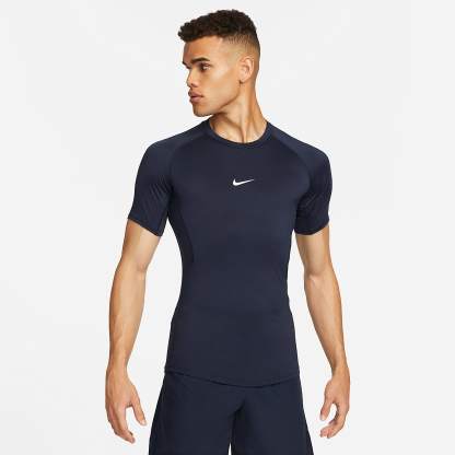 Nike Pro Men's Dri-FIT Tight Short-Sleeve Fitness Top – Obsidian/White