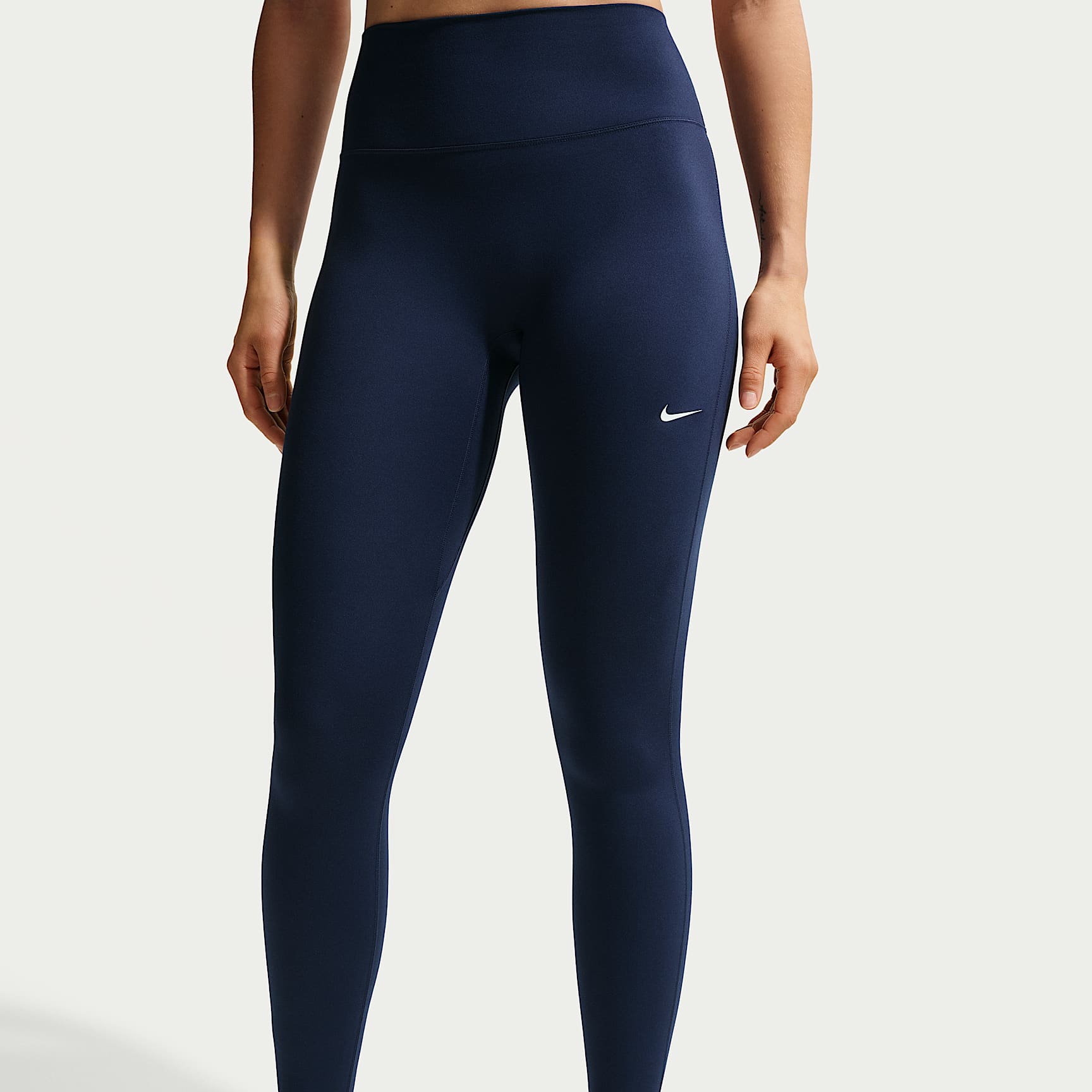 Nike One Seamless Front Women's High-Waisted Full-Length Leggings – Midnight Navy/White