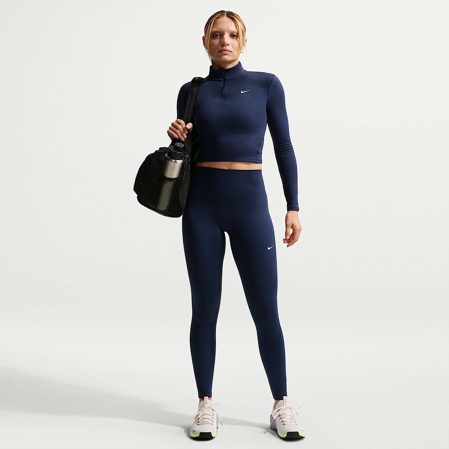 Nike One Seamless Front Women's High-Waisted Full-Length Leggings – Midnight Navy/White