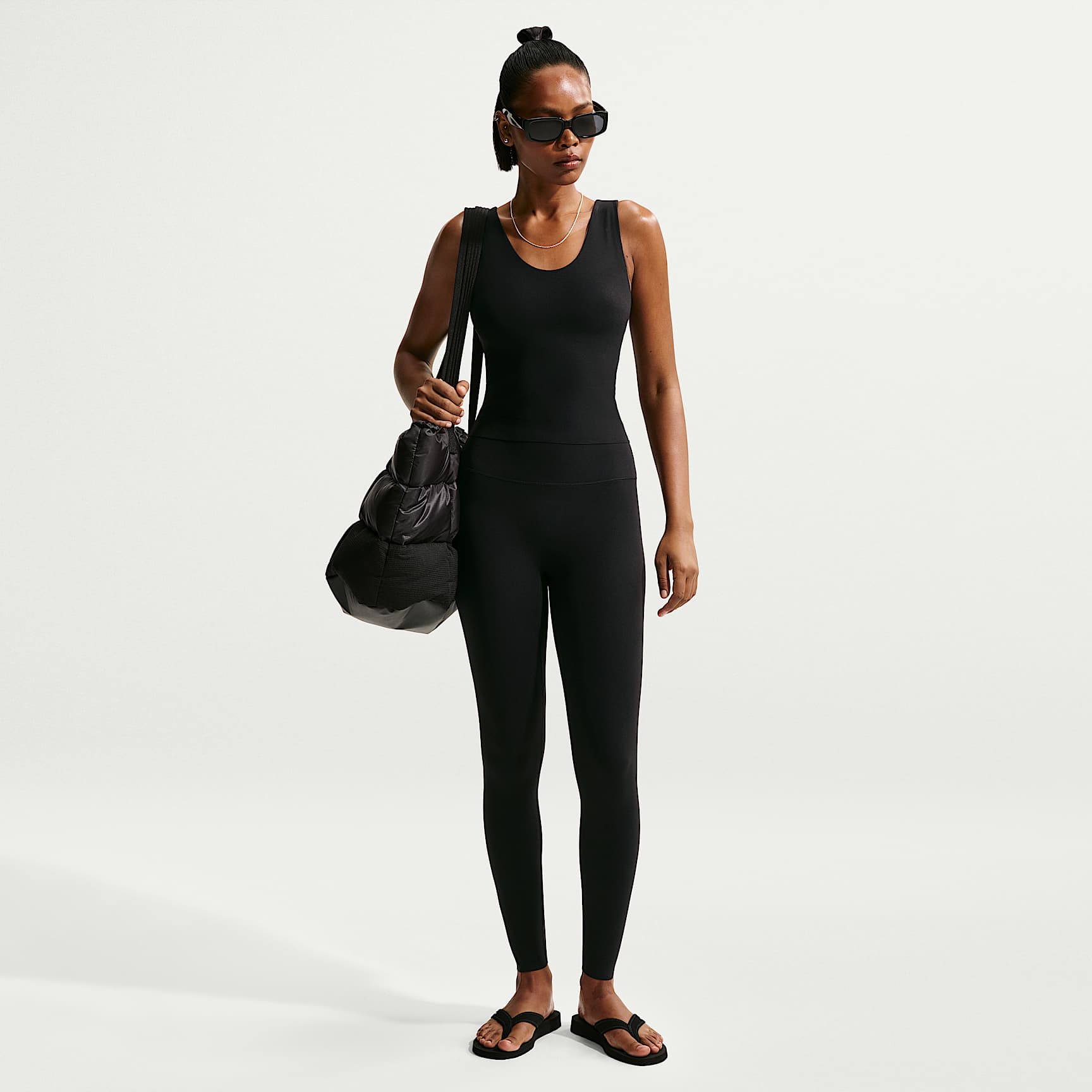 Nike Zenvy Women's High-Waisted Full-Length Leggings with No Front Seam – Black/Cool Grey