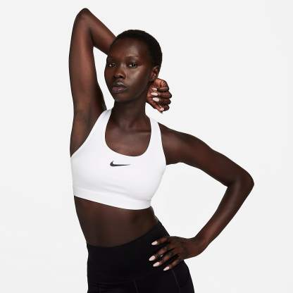 Nike Swoosh Women's Medium-Support Padded Sports Bra – White/Stone Mauve/Black