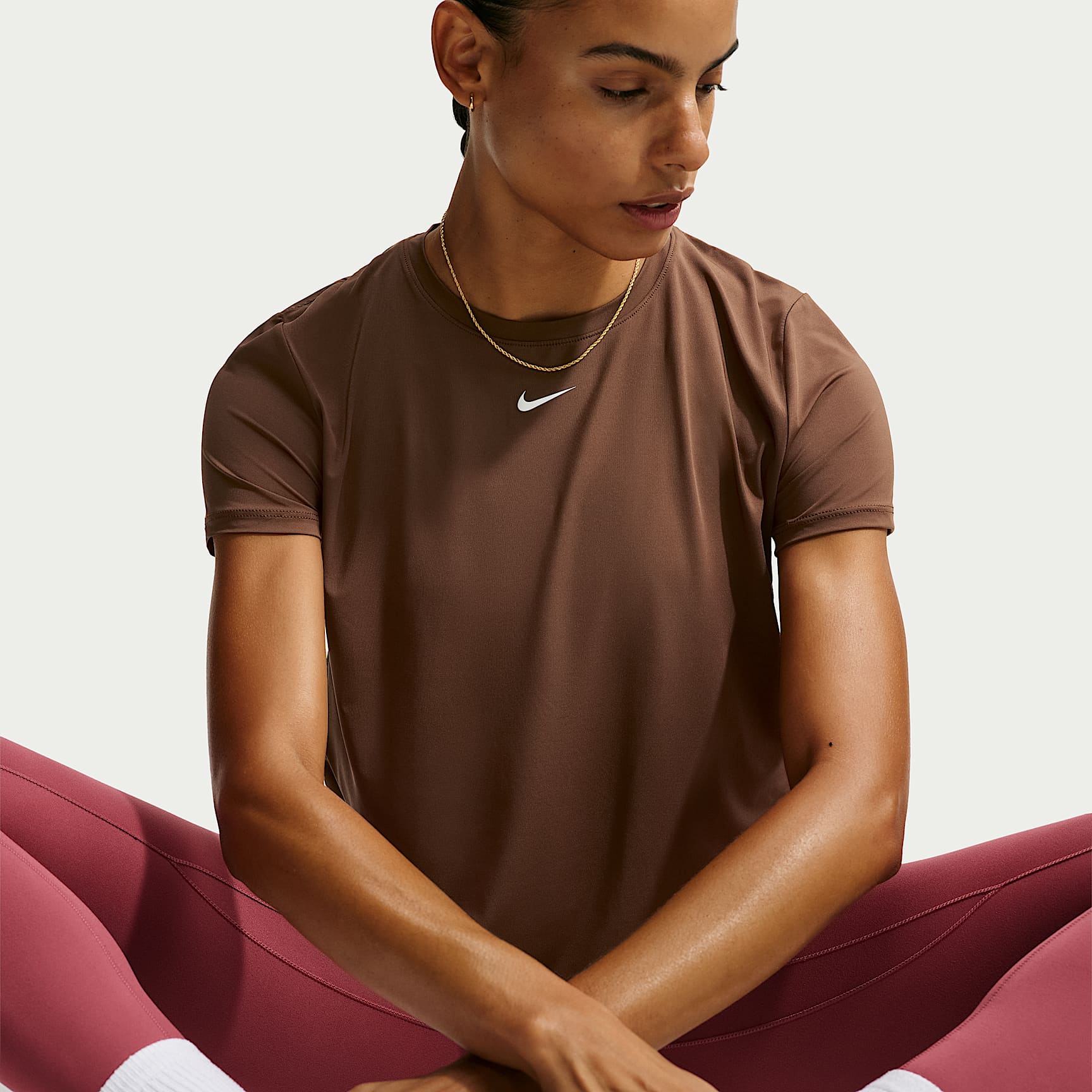 Nike One Classic Women's Dri-FIT Short-Sleeve Top – Cacao Wow/White