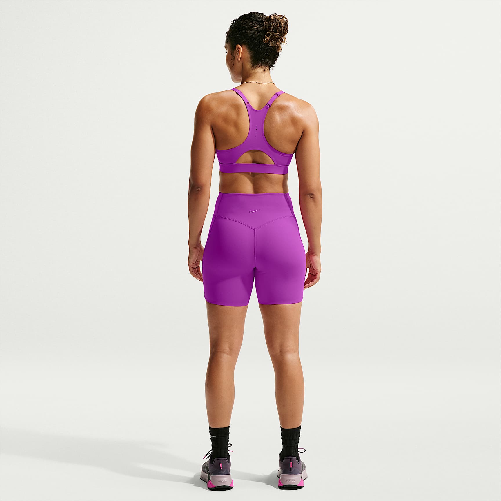 Nike Universa Women's High-Waisted 12.5cm (approx.) Biker Shorts with No Front Seam – Vivid Purple/Vivid Purple/Bold Berry