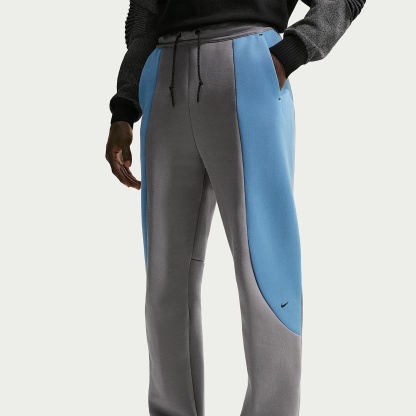 Nike Tech Men's Colour-Block Open-Hem Fleece Trousers – Pencil Point/Work Blue/Black/Black