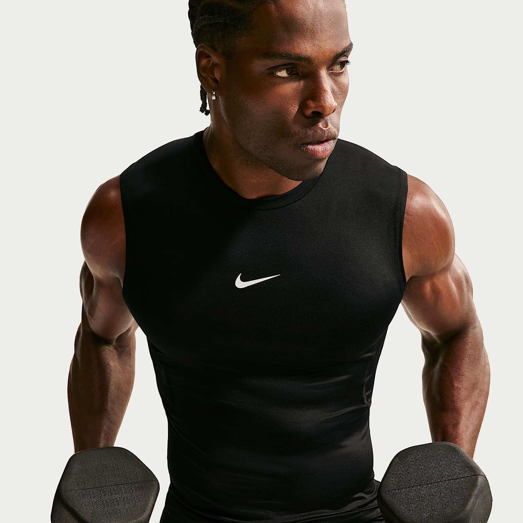 Nike Pro Men's Dri-FIT Tight Sleeveless Fitness Top – Black/White