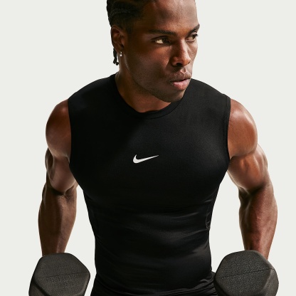 Nike Pro Men's Dri-FIT Tight Sleeveless Fitness Top – Black/White