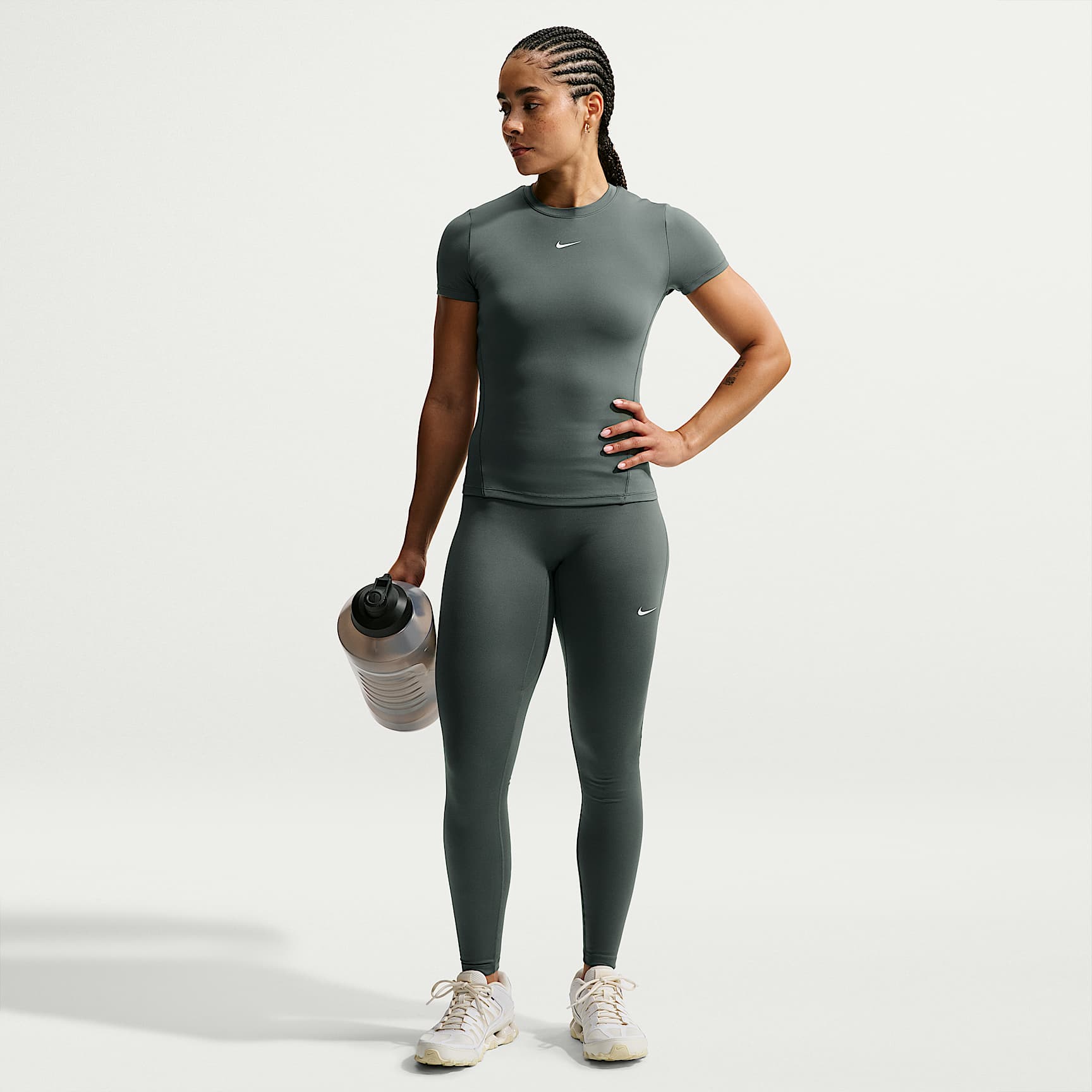 Nike One Seamless Front Women's High-Waisted Full-Length Leggings – Camo Green/White