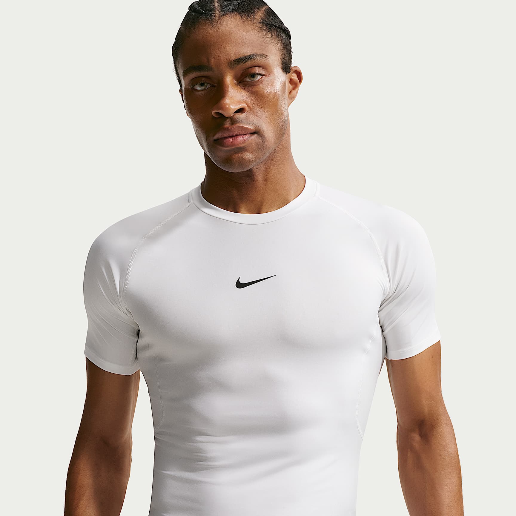 Nike Pro Men's Dri-FIT Tight Short-Sleeve Fitness Top – White/Black