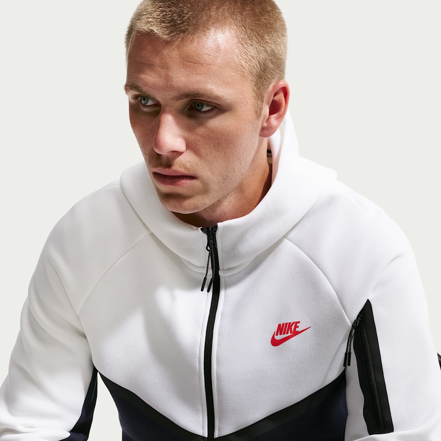 Nike Tech Men's Fleece Windrunner Full-Zip Jacket – White/Obsidian/Speed Red