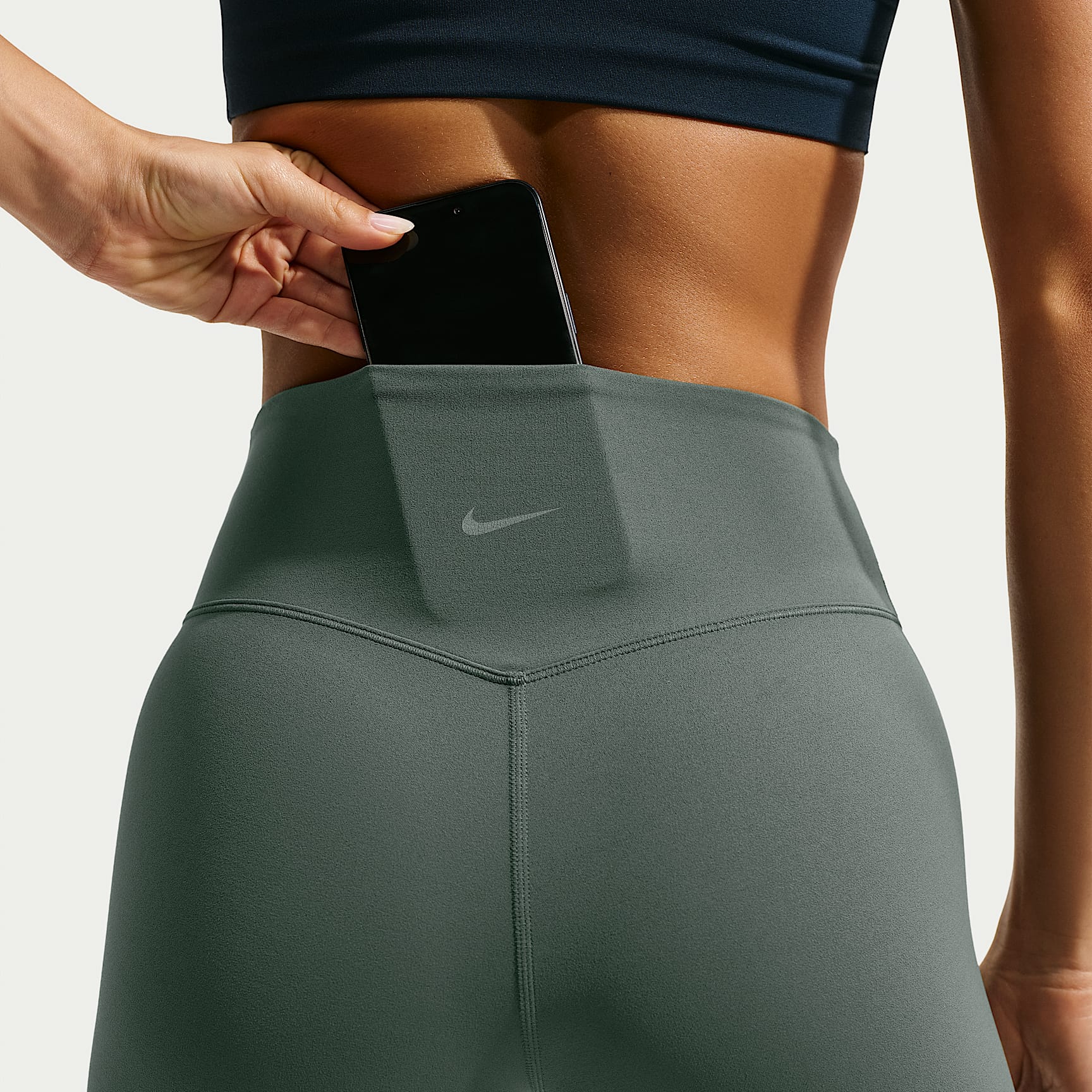 Nike Zenvy Women's High-Waisted Full-Length Leggings with No Front Seam – Camo Green/White