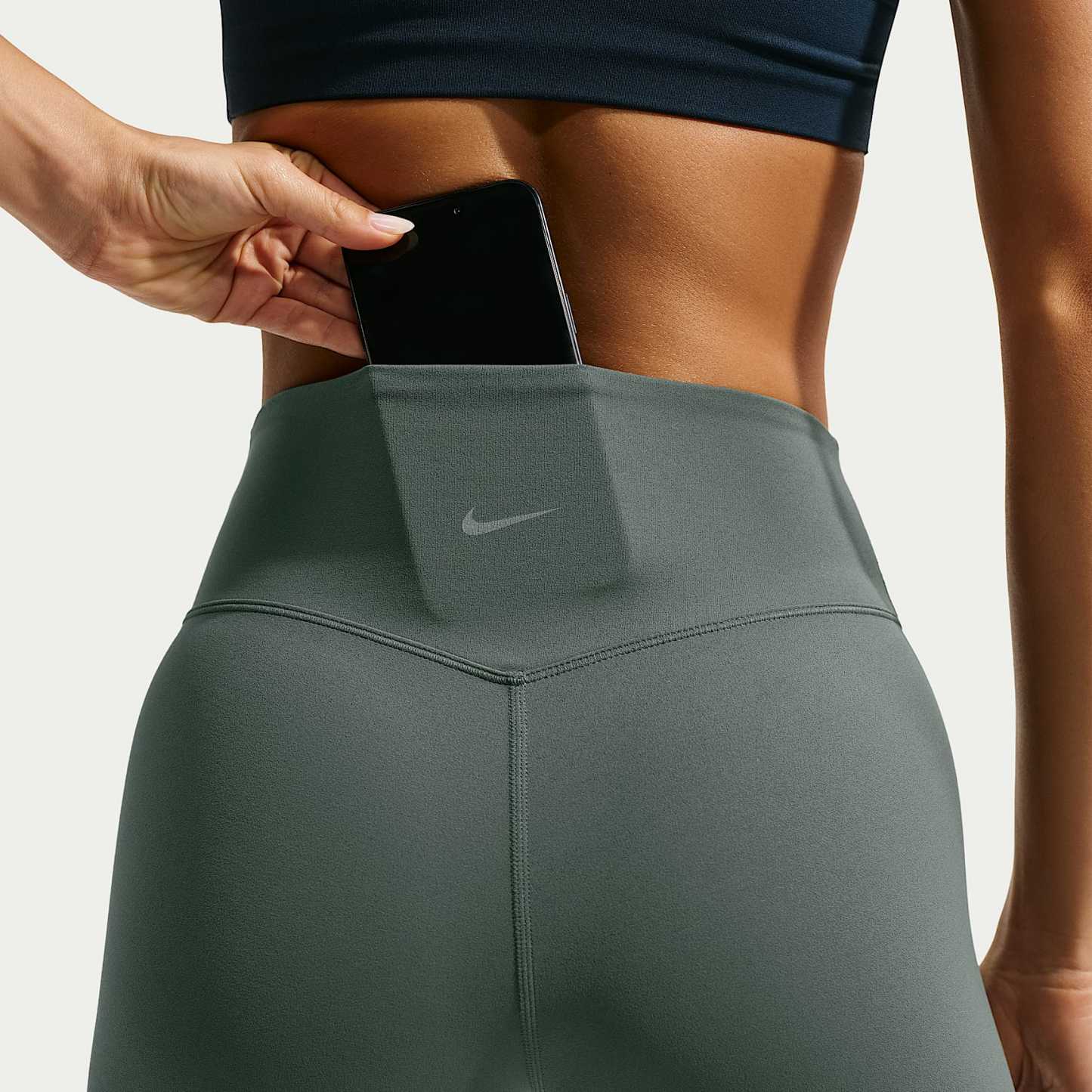 Nike Zenvy Women's High-Waisted Full-Length Leggings with No Front Seam – Camo Green/White