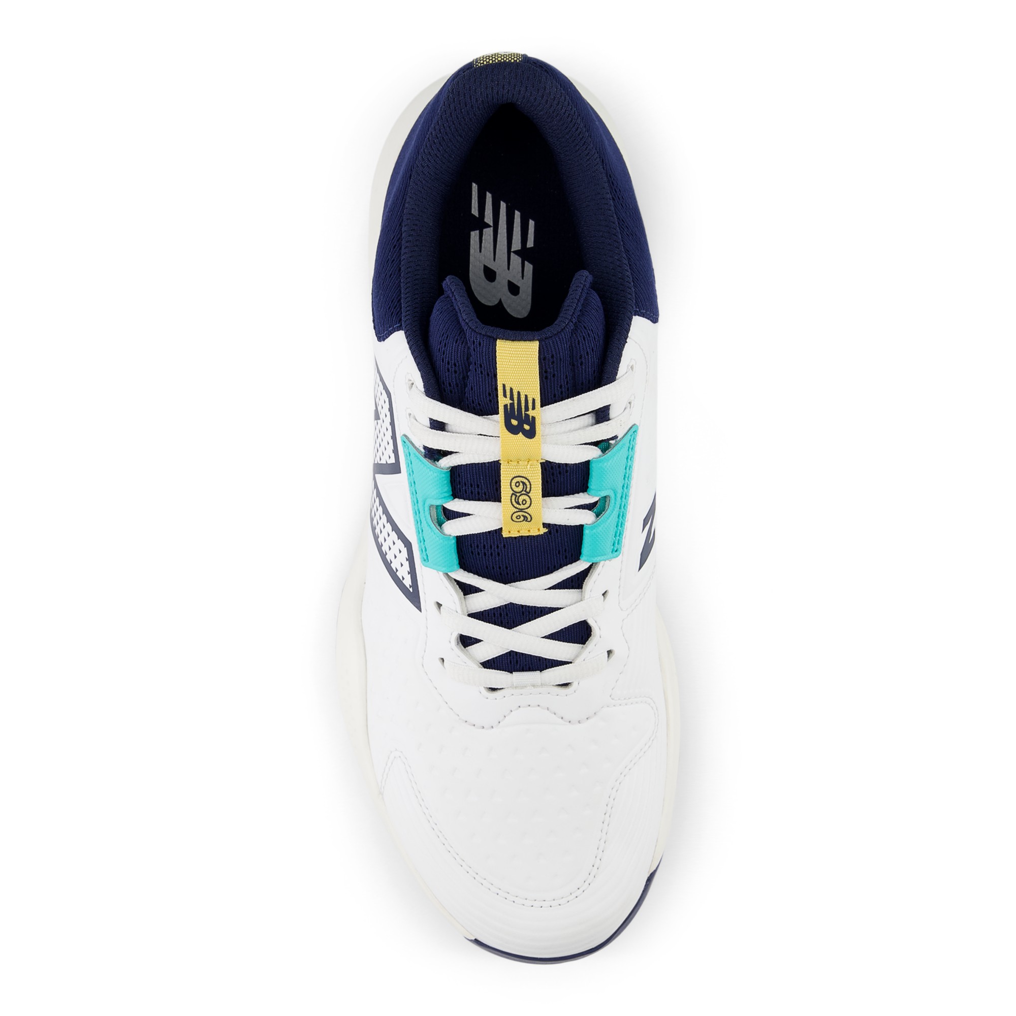 696v6 Synthetic – White with NB Navy and Cyber Jade