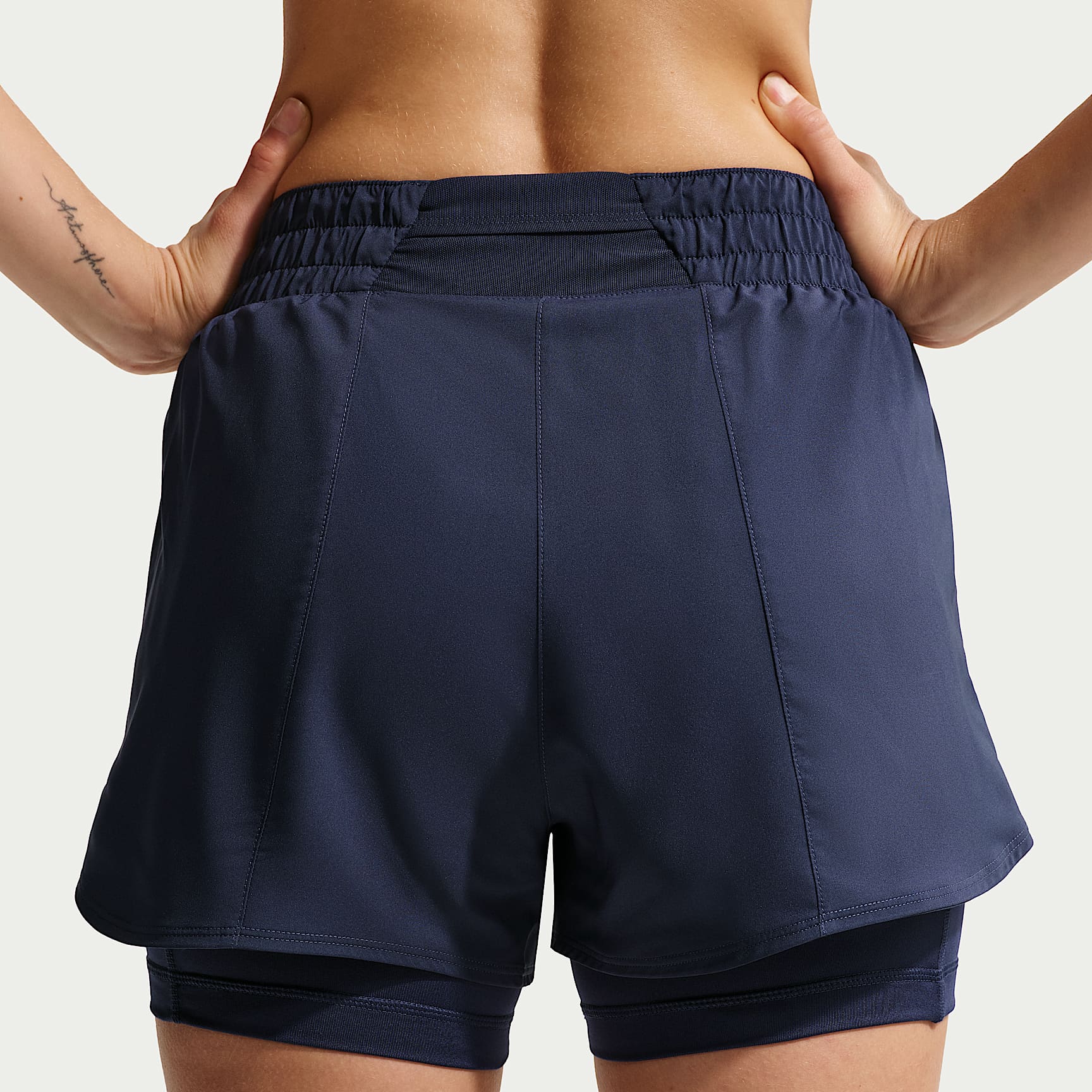 Nike One Women's Dri-FIT High-Waisted 8cm (approx.) 2-in-1 Shorts – Midnight Navy/White