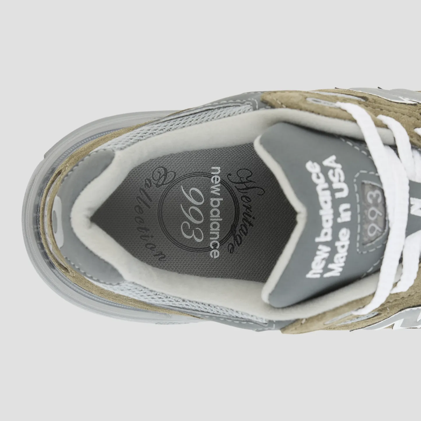Made in USA 993 – Covert Green with Medium Gray and White