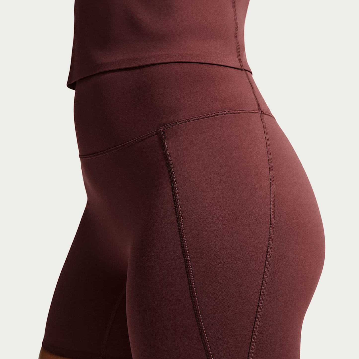 Nike Universa Women's High-Waisted 12.5cm (approx.) Biker Shorts with No Front Seam – Mystic Dates/Mystic Dates/Burgundy Crush