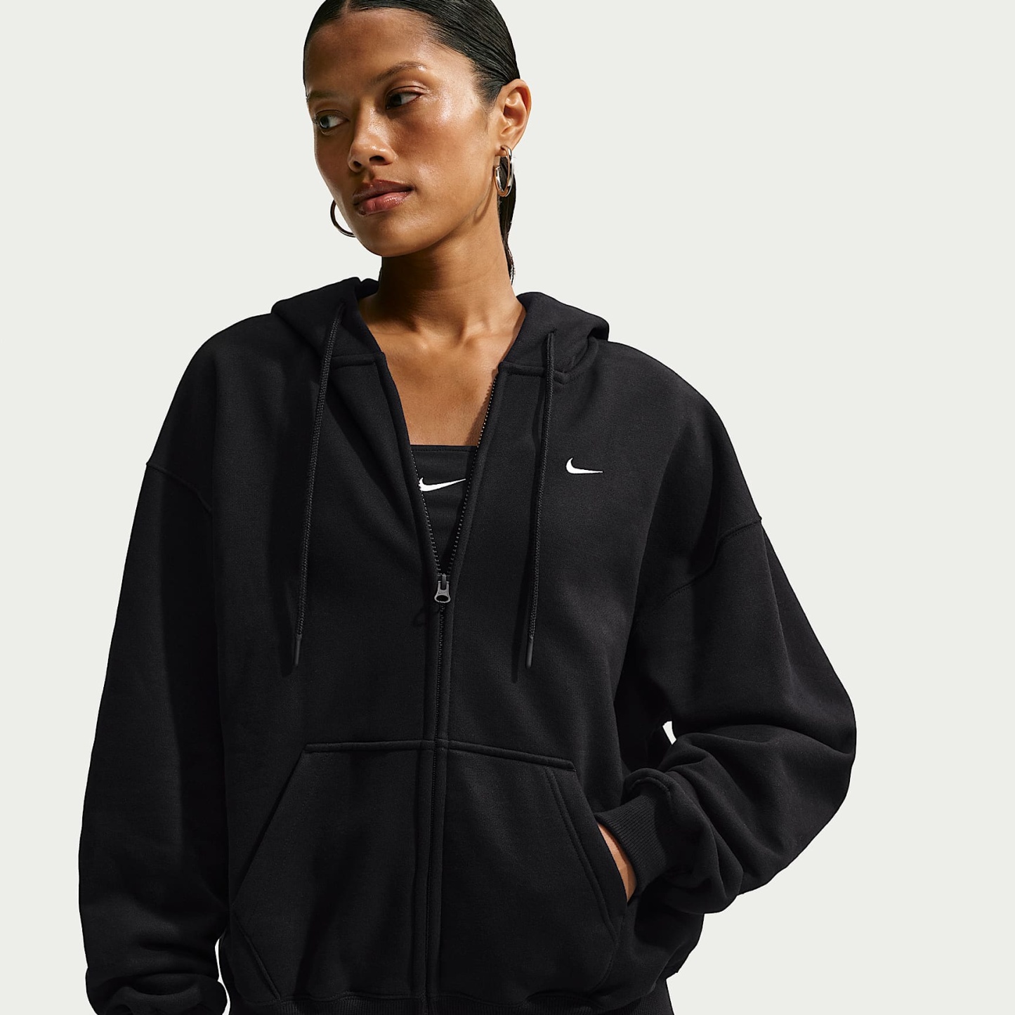 Nike Studio Fleece Medium Weight Women's Oversized Full-Zip Hoodie – Total Black/Sail