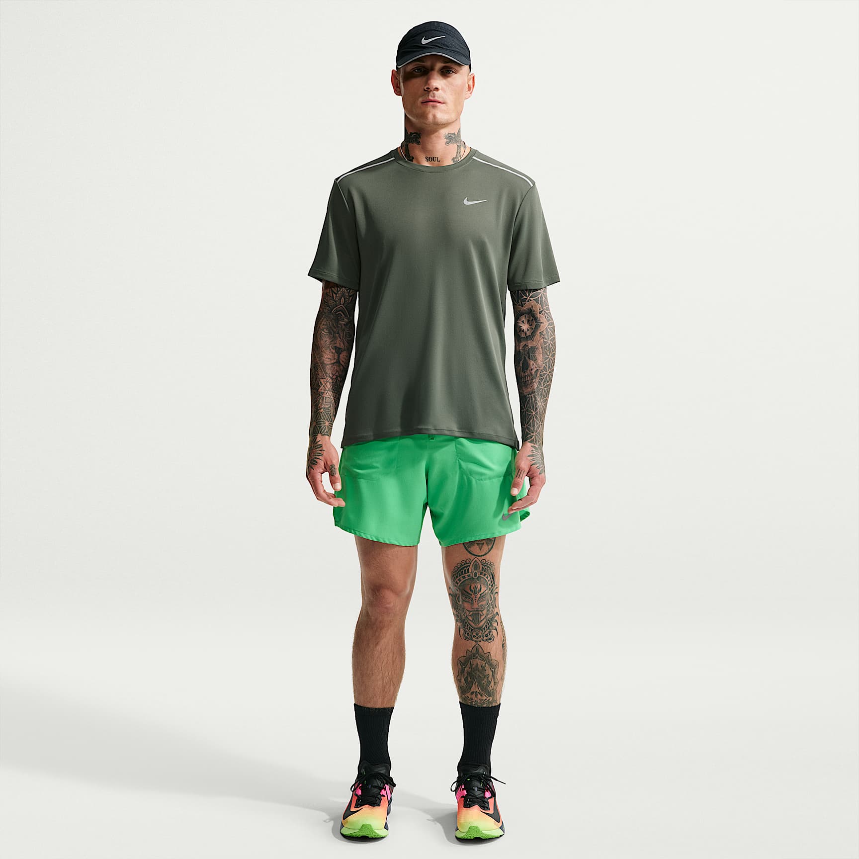 Nike Miler Men's Dri-FIT Short-Sleeve Running Top – Camo Green/Mineral Slate