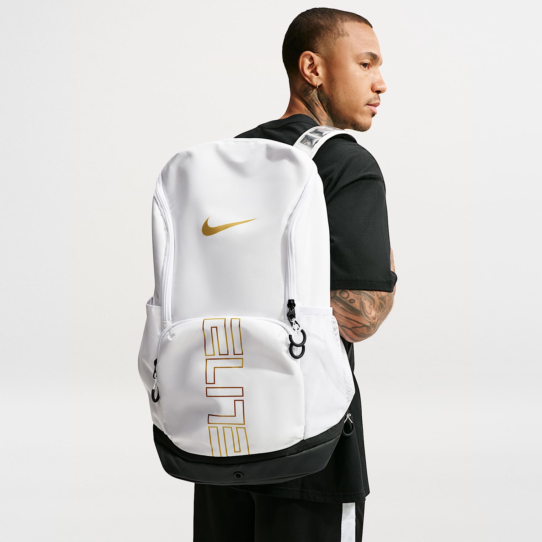 Nike Varsity Elite Backpack (32L) – White/Black/Metallic Gold